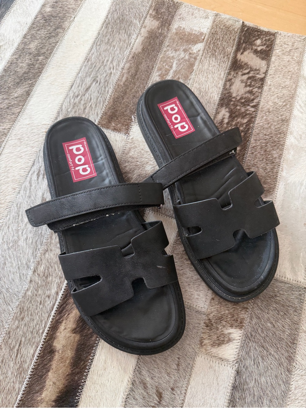 pop Black Women's Double-Strap Slide Sandals